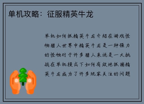 单机攻略：征服精英牛龙